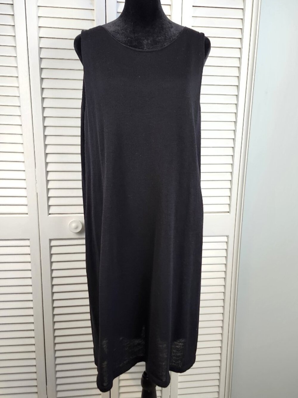 Eileen Fisher Dress XL Black Wool Knit Sleeveless Semi Sheer Designer